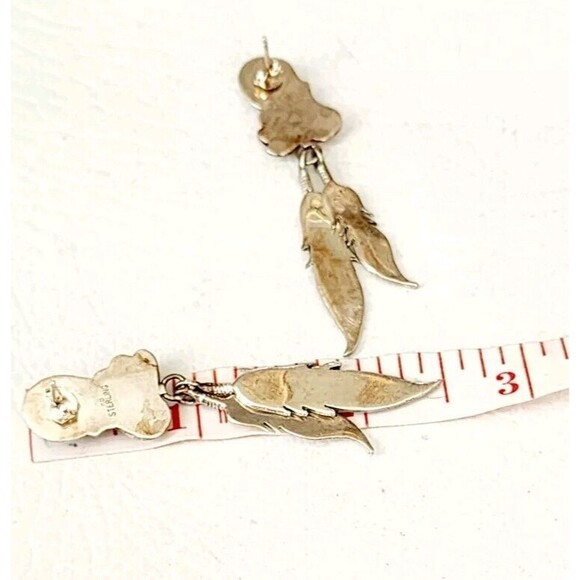 Vintage Sterling Silver RB Richard Begay Navajo Turquoise 925 Dangle Earrings - Picture 6 of 7